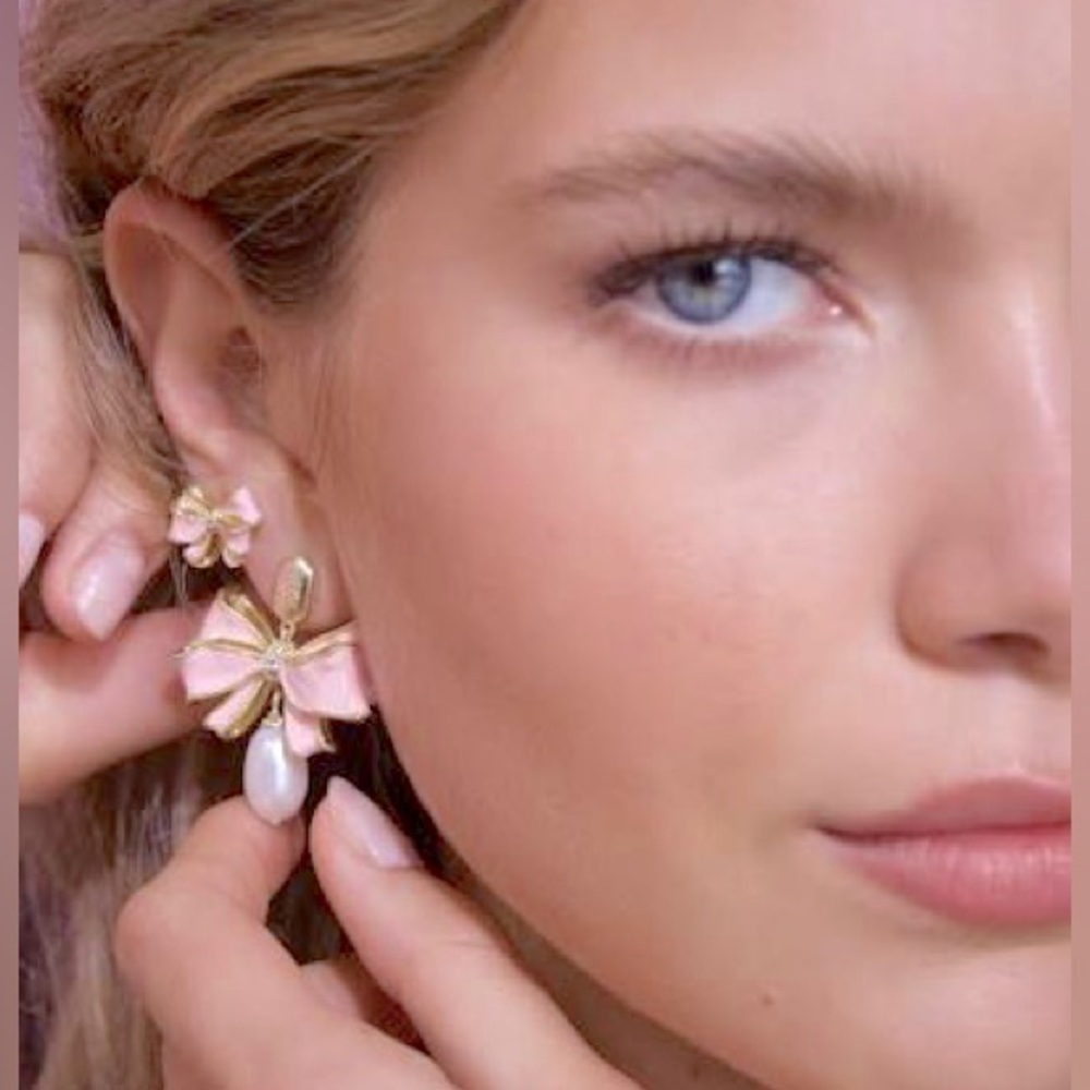 💝Kendra ScottxLSF Gold&PinkFloralEarrings w/Pearl🌸